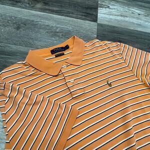 Polo Ralph Lauren Striped Peach Blue Mens L Pima Soft Touch Mini Pony Polo Shirt